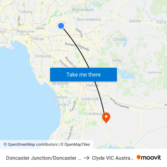 Doncaster Junction/Doncaster Rd to Clyde VIC Australia map