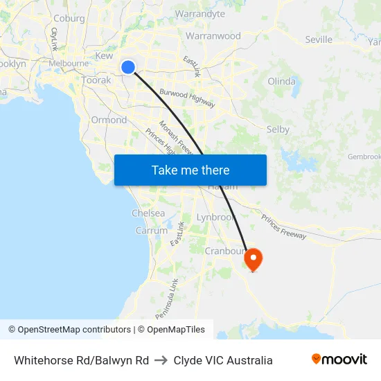 Whitehorse Rd/Balwyn Rd to Clyde VIC Australia map