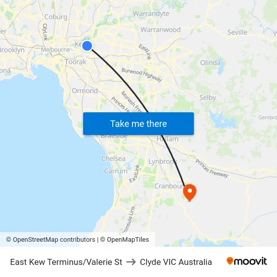East Kew Terminus/Valerie St to Clyde VIC Australia map