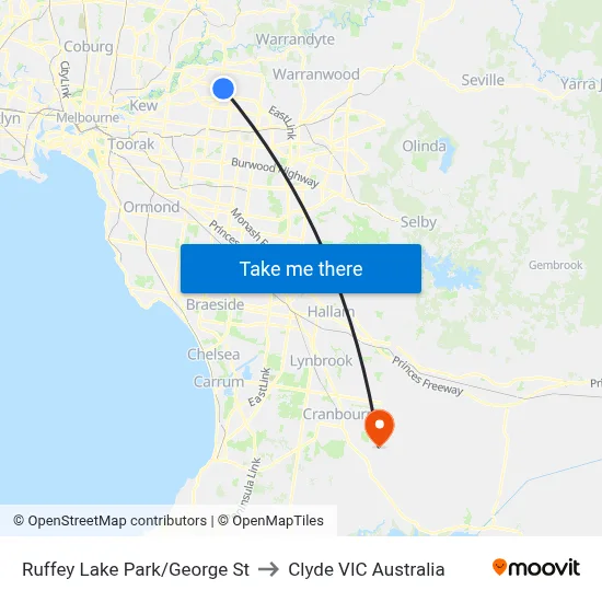 Ruffey Lake Park/George St to Clyde VIC Australia map