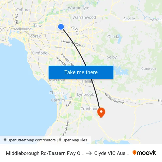 Middleborough Rd/Eastern Fwy On-Ramp to Clyde VIC Australia map