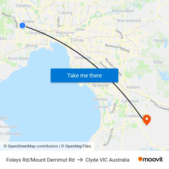 Foleys Rd/Mount Derrimut Rd to Clyde VIC Australia map