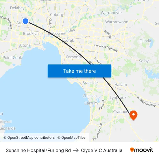 Sunshine Hospital/Furlong Rd to Clyde VIC Australia map