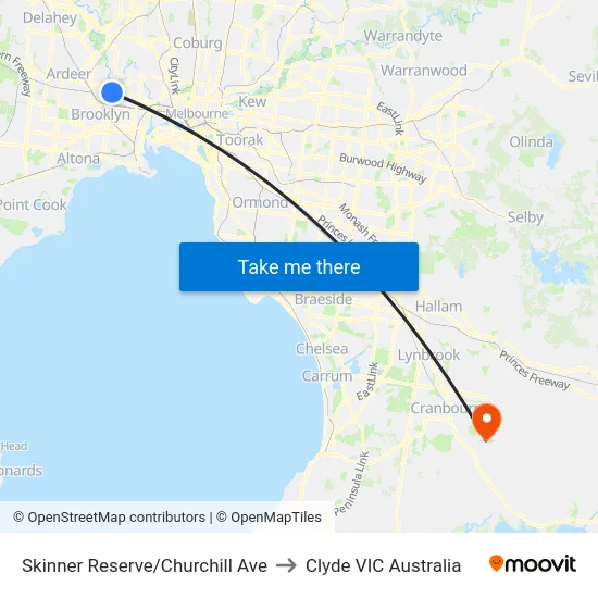 Skinner Reserve/Churchill Ave to Clyde VIC Australia map