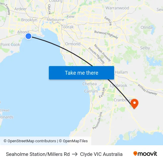 Seaholme Station/Millers Rd to Clyde VIC Australia map