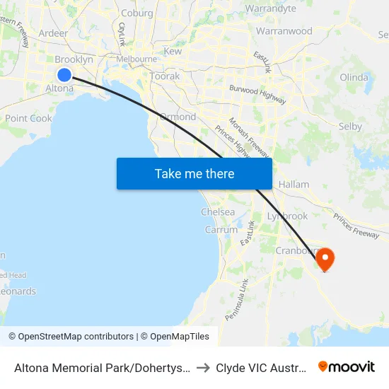Altona Memorial Park/Dohertys Rd to Clyde VIC Australia map