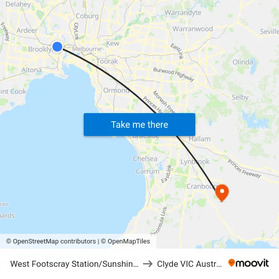 West Footscray Station/Sunshine Rd to Clyde VIC Australia map