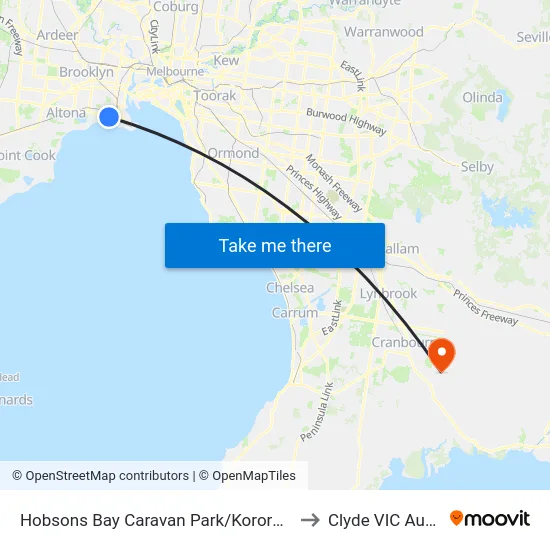 Hobsons Bay Caravan Park/Kororoit Creek Rd to Clyde VIC Australia map