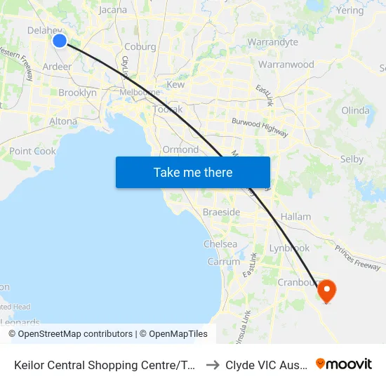 Keilor Central Shopping Centre/Taylors Rd to Clyde VIC Australia map