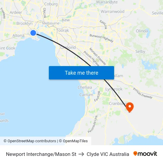 Newport Interchange/Mason St to Clyde VIC Australia map
