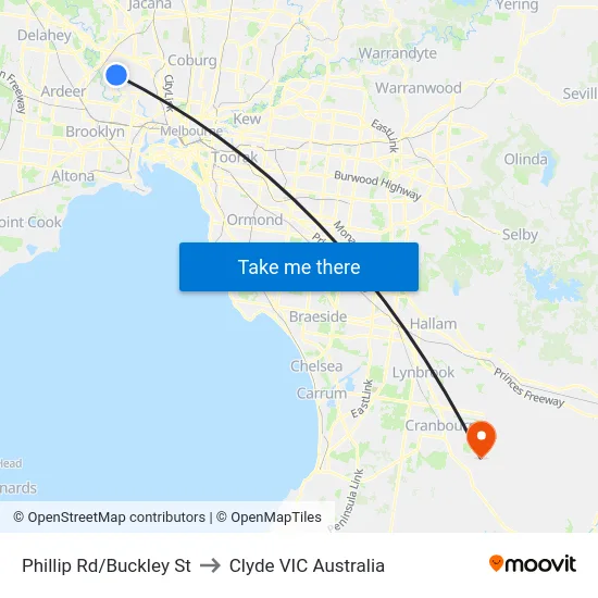 Phillip Rd/Buckley St to Clyde VIC Australia map
