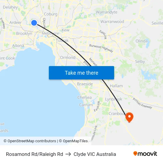 Rosamond Rd/Raleigh Rd to Clyde VIC Australia map
