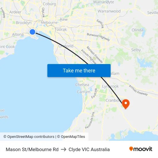 Mason St/Melbourne Rd to Clyde VIC Australia map