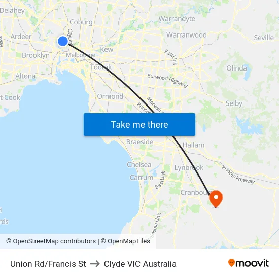 Union Rd/Francis St to Clyde VIC Australia map