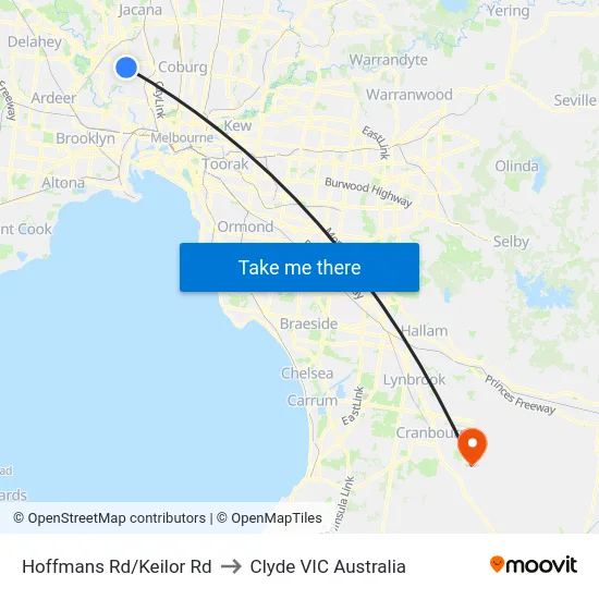 Hoffmans Rd/Keilor Rd to Clyde VIC Australia map