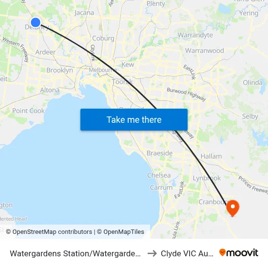 Watergardens Station/Watergardens Circuit Rd to Clyde VIC Australia map