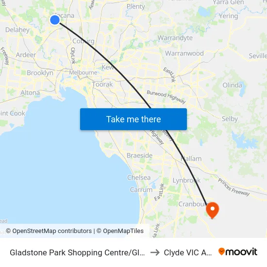 Gladstone Park Shopping Centre/Gladstone Park Dr to Clyde VIC Australia map