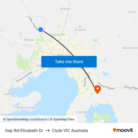 Gap Rd/Elizabeth Dr to Clyde VIC Australia map