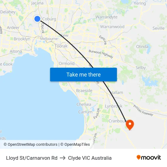 Lloyd St/Carnarvon Rd to Clyde VIC Australia map