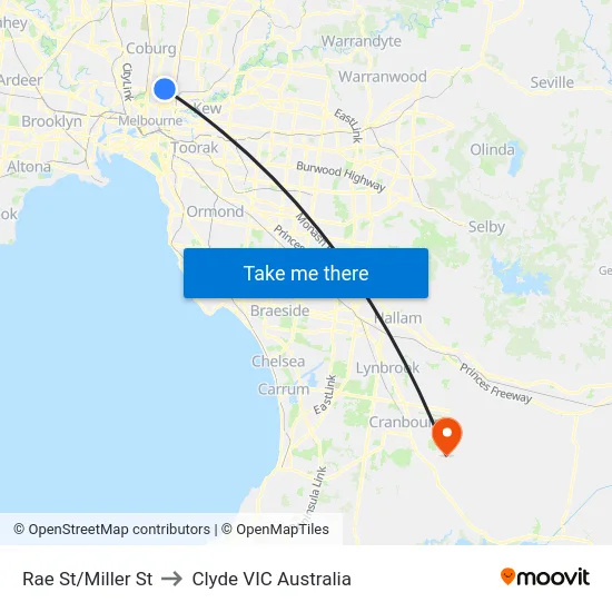 Rae St/Miller St to Clyde VIC Australia map