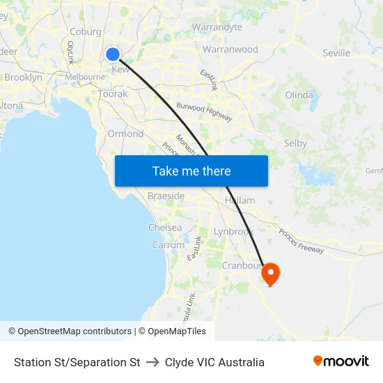 Station St/Separation St to Clyde VIC Australia map