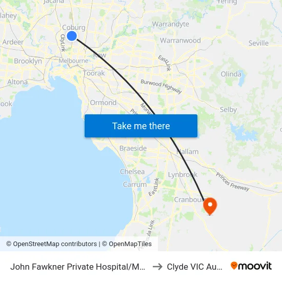 John Fawkner Private Hospital/Moreland Rd to Clyde VIC Australia map