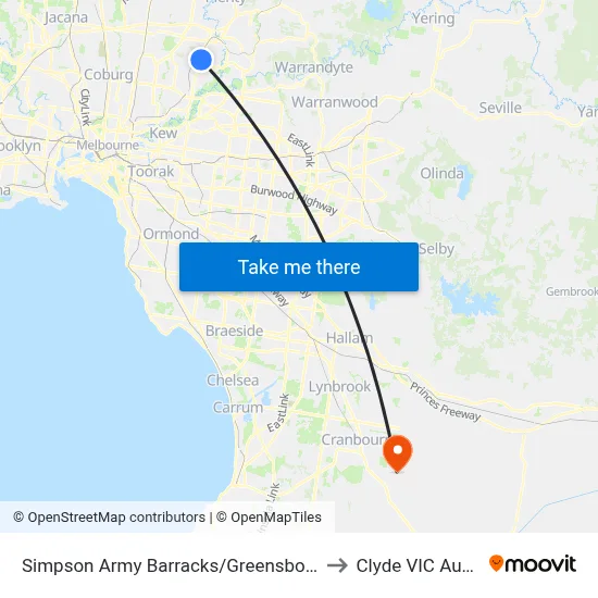 Simpson Army Barracks/Greensborough Hwy to Clyde VIC Australia map