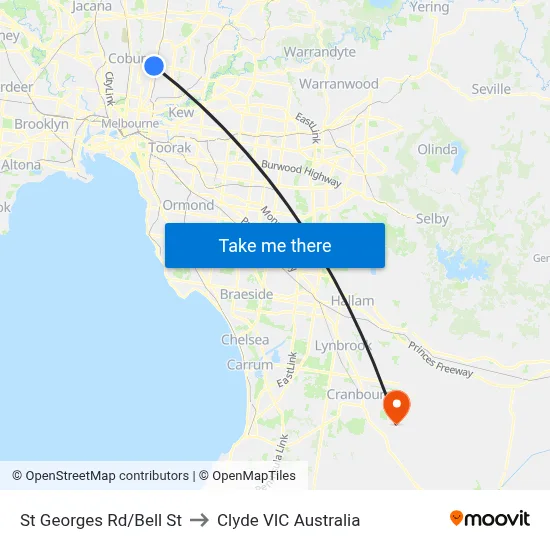 St Georges Rd/Bell St to Clyde VIC Australia map