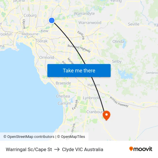 Warringal Sc/Cape St to Clyde VIC Australia map