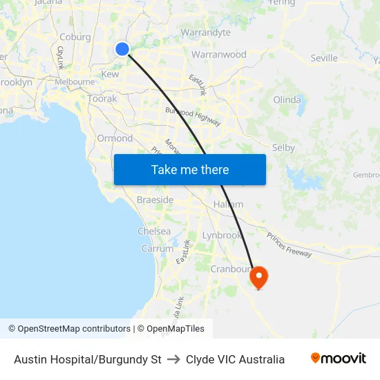 Austin Hospital/Burgundy St to Clyde VIC Australia map