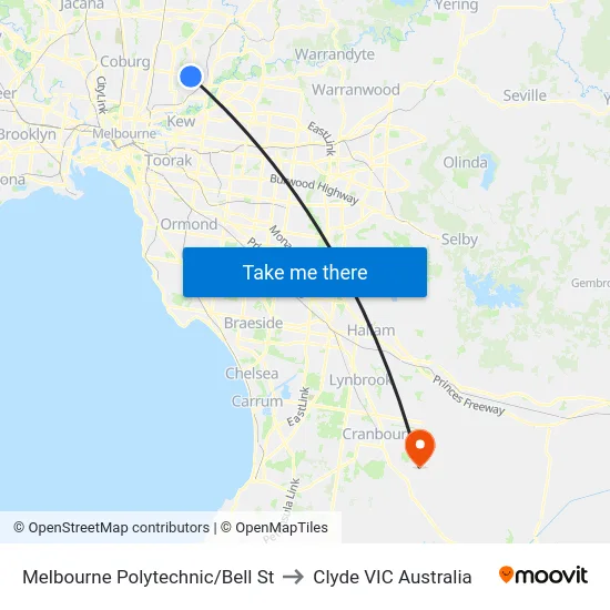 Melbourne Polytechnic/Bell St to Clyde VIC Australia map