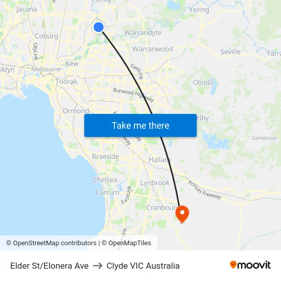 Elder St/Elonera Ave to Clyde VIC Australia map