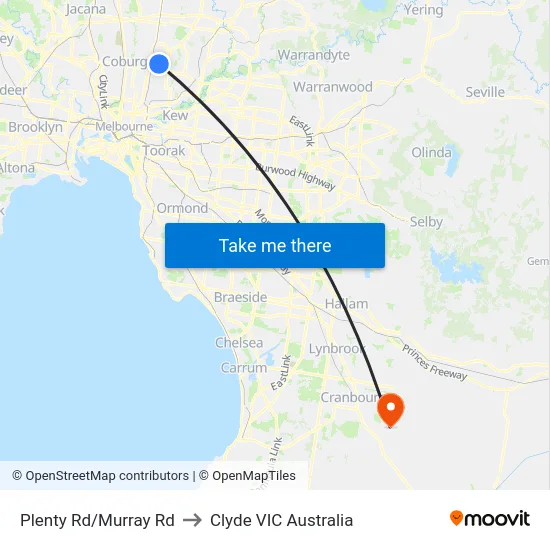 Plenty Rd/Murray Rd to Clyde VIC Australia map