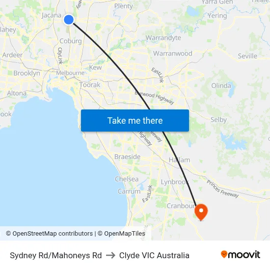 Sydney Rd/Mahoneys Rd to Clyde VIC Australia map
