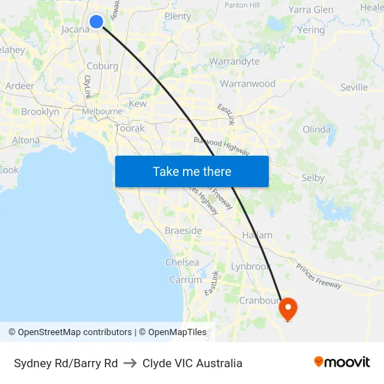 Sydney Rd/Barry Rd to Clyde VIC Australia map