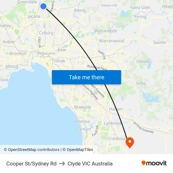 Cooper St/Sydney Rd to Clyde VIC Australia map