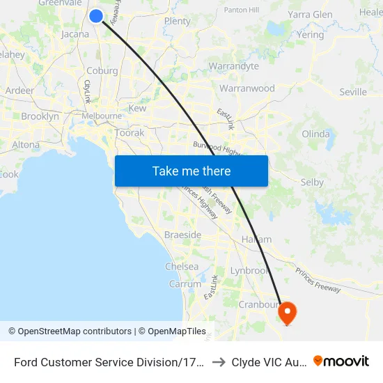 Ford Customer Service Division/1743 Sydney Rd to Clyde VIC Australia map