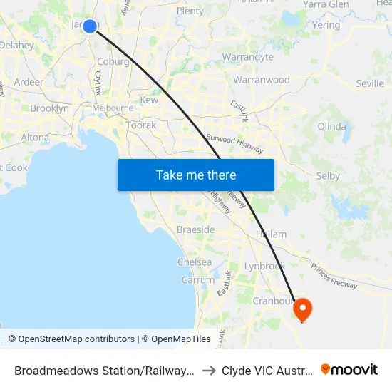 Broadmeadows Station/Railway Cres to Clyde VIC Australia map