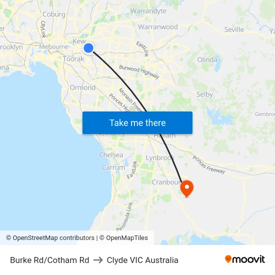 Burke Rd/Cotham Rd to Clyde VIC Australia map