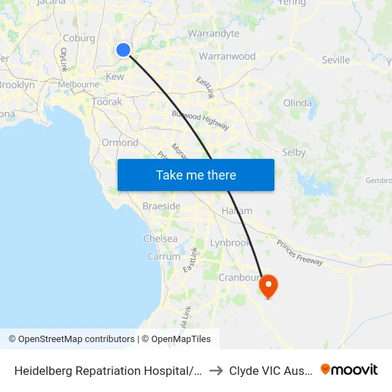 Heidelberg Repatriation Hospital/Edwin St to Clyde VIC Australia map