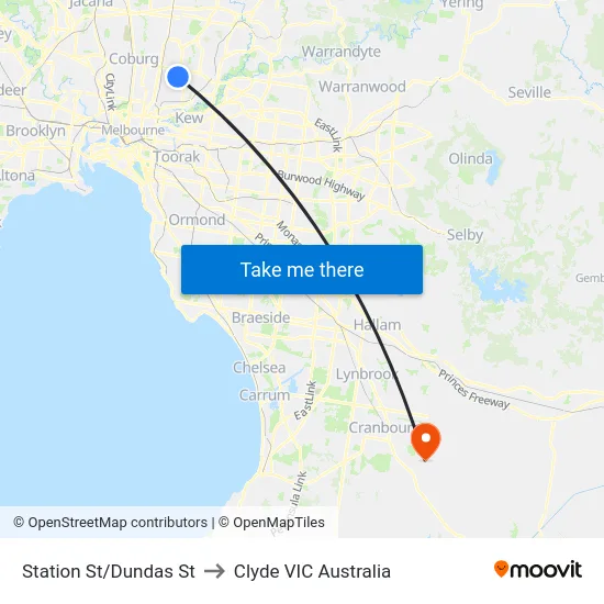 Station St/Dundas St to Clyde VIC Australia map