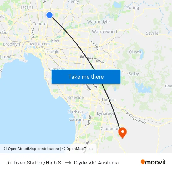 Ruthven Station/High St to Clyde VIC Australia map