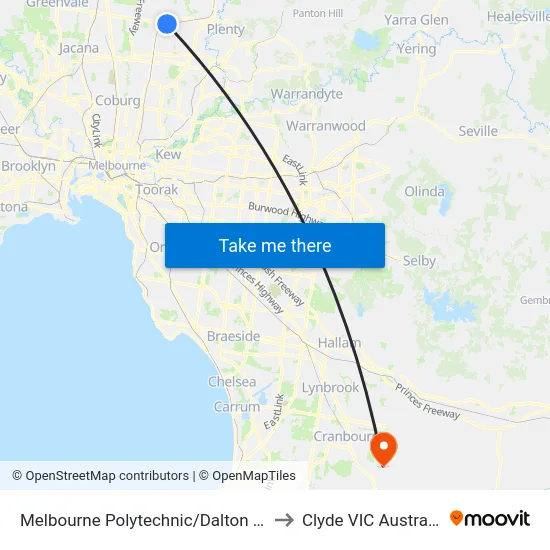 Melbourne Polytechnic/Dalton Rd to Clyde VIC Australia map