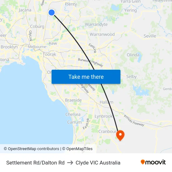 Settlement Rd/Dalton Rd to Clyde VIC Australia map