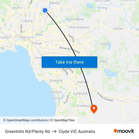 Greenhills Rd/Plenty Rd to Clyde VIC Australia map