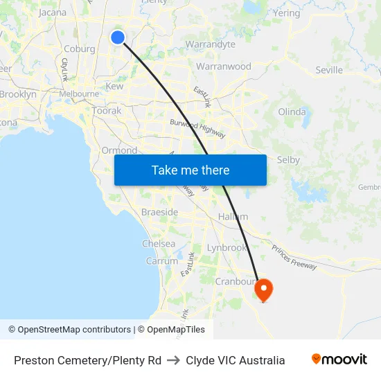 Preston Cemetery/Plenty Rd to Clyde VIC Australia map