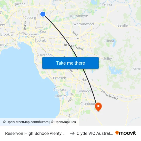 Reservoir High School/Plenty Rd to Clyde VIC Australia map