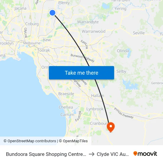 Bundoora Square Shopping Centre/Plenty Rd to Clyde VIC Australia map