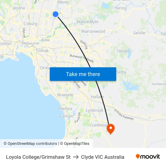 Loyola College/Grimshaw St to Clyde VIC Australia map