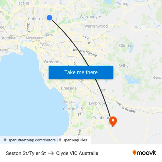 Seston St/Tyler St to Clyde VIC Australia map